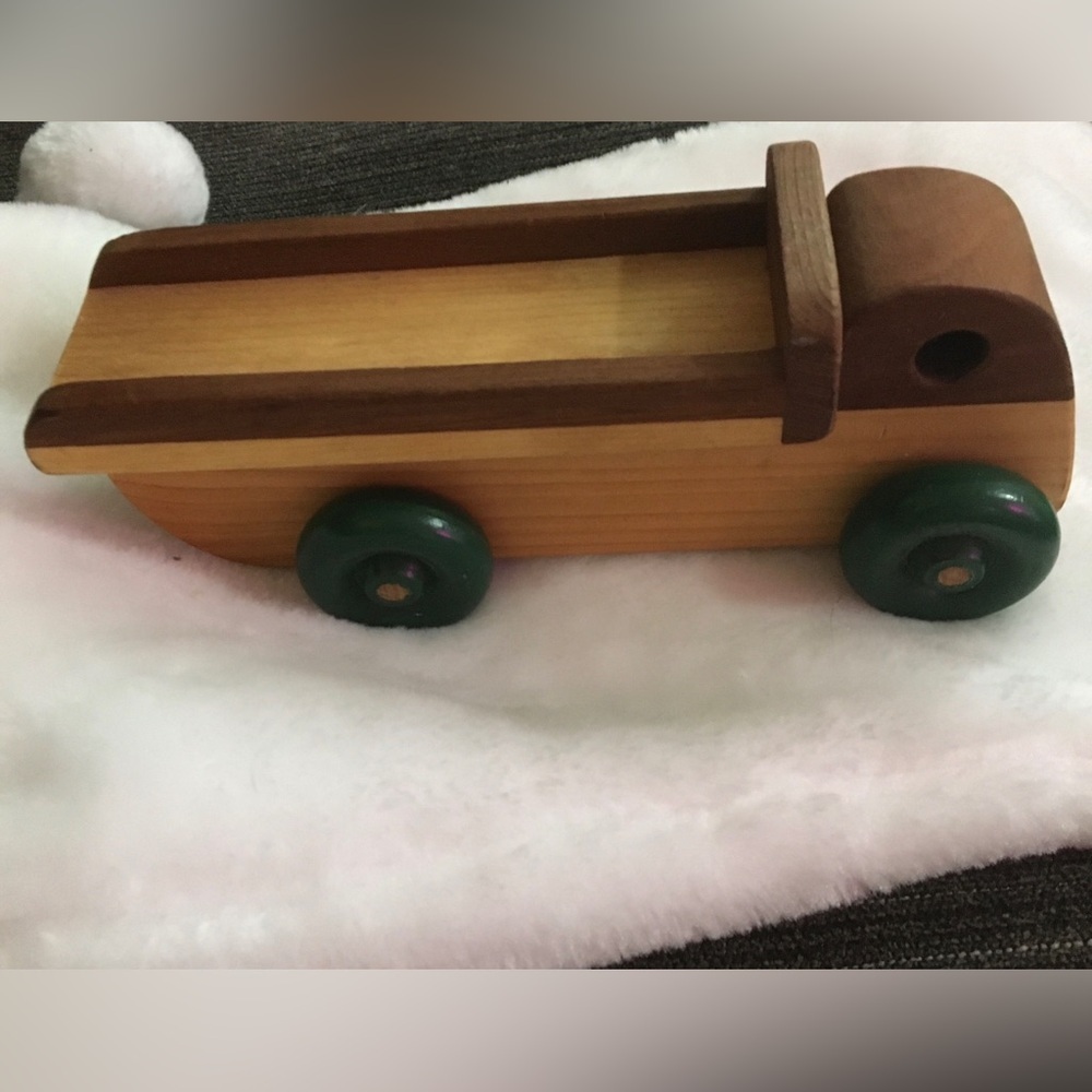 Wooden Toy Truck with Green Wheels